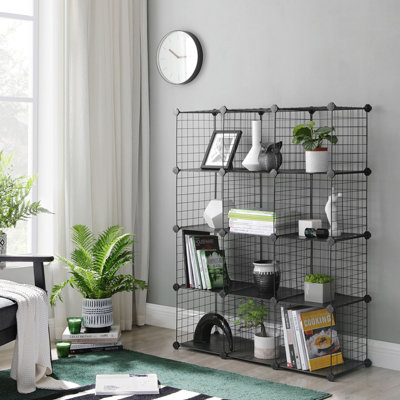 SONGMICS 12-Cube Wire Grid Storage Rack, Interlocking Shelving Unit ...