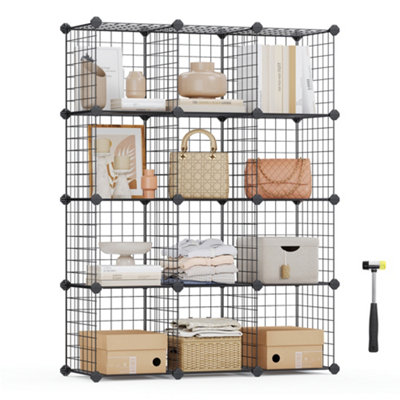 SONGMICS 12-Cube Wire Grid Storage Rack, Interlocking Shelving Unit ...