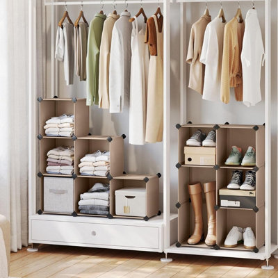 SONGMICS 16-Cube Organizer, DIY Stackable Storage System, Shoe Rack, Closet Divider, PP Plastic Shelves, Camel Brown