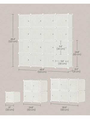 SONGMICS 16-Cube Storage Unit, Shoe Rack, Stackable Cubes, Plastic ...