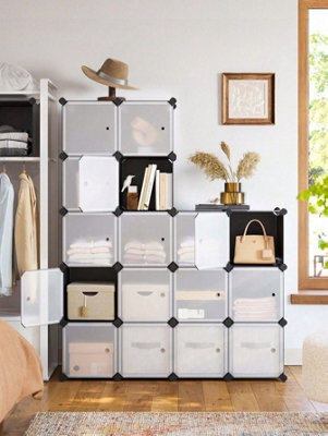 SONGMICS 16-Cube Storage Unit, Shoe Rack, Wardrobe, With Doors, For ...