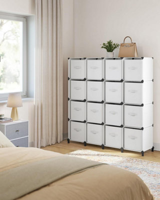 SONGMICS 16-Cube Storage Unit with Non-Woven Fabric Cubes for Comprehensive Shelf Management, Organizer Bins, Cloud White