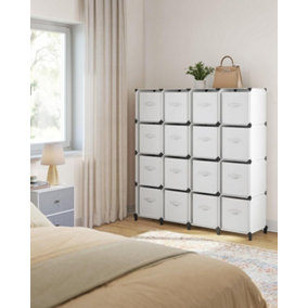 SONGMICS 16-Cube Storage Unit with Non-Woven Fabric Cubes for Comprehensive Shelf Management, Organizer Bins, Cloud White