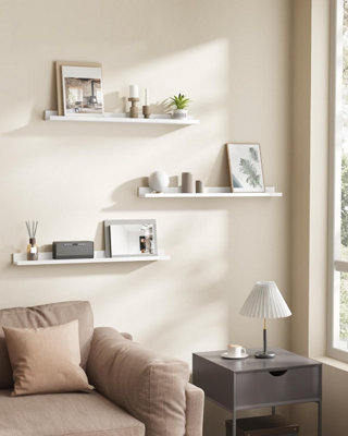SONGMICS 3 Wall Shelves Ledge Set Floating Shelves for Frames and Books White for Room Hallway