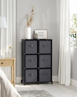 SONGMICS 6-Cube Storage Unit with Ink Black and Dove Grey Storage Boxes, 6 Non-Woven Fabric Cubes for Shelves