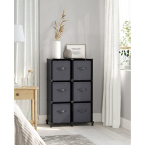 SONGMICS 6-Cube Storage Unit with Ink Black and Dove Grey Storage Boxes, 6 Non-Woven Fabric Cubes for Shelves