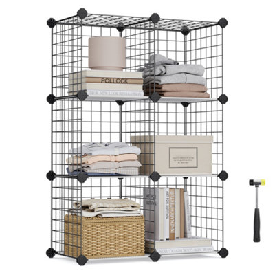 SONGMICS 6-Cube Wire Grid Storage Rack, Interlocking Shelving Unit with ...