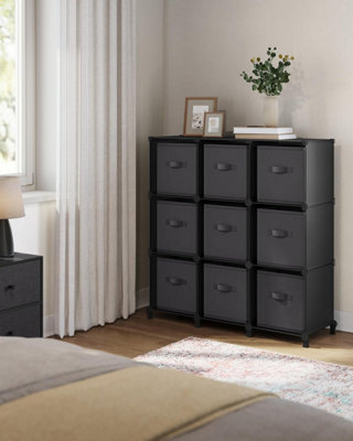 SONGMICS  9-Cube Storage Unit in Ink Black & Dove Grey, with Non-Woven Fabric Cubes for Shelf Arrangement, Storage Organizers