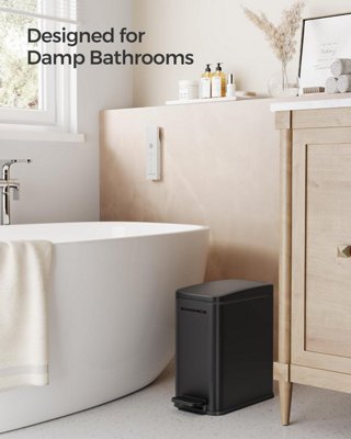 SONGMICS Bathroom Bin, Small Bin with Lid, Pedal Toilet Bin, Slim for Small Spaces, Steel, Soft ...