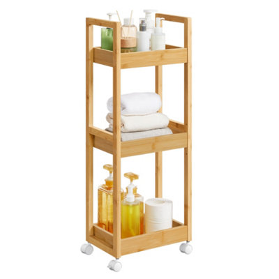 Rolling Storage Shelf WENKO Bambus Regal Mit Wschesammler Ecori In Schwarz  50 X 70 X 30 Cm Rolling Shelf With Wheels