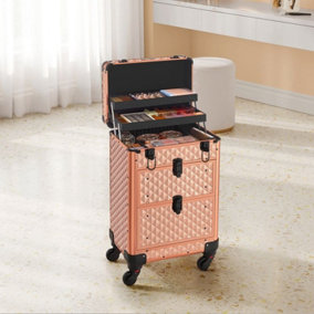 SONGMICS Beauty Case with 4 Removable Universal Wheels, Makeup Case, Rose Gold