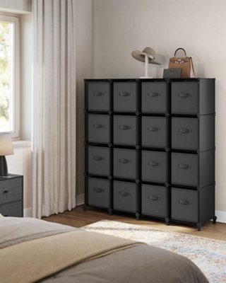 SONGMICS Black and Grey 16 Storage Unit, Designed with Non-Woven Fabric Cubes, Shelf Organization, Storage Organising Bins