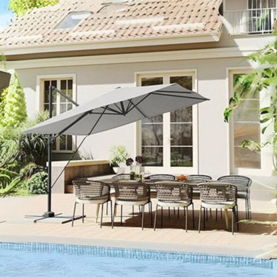 SONGMICS Cantilever Garden Parasol, Parasol Outdoor Patio Umbrella, Swivel, Seamless Tilt, Crank, with Cross Base, Dove Grey