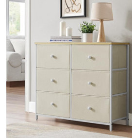 SONGMICS Chest of Drawers, 6 Fabric Drawers with Metal Frame, Storage Organiser Unit, Dresser, Camel Yellow and Cream White