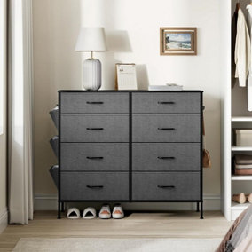 SONGMICS Chest of Drawers, 8 Fabric Drawers with Side Pockets, Drawer Dividers, Storage Organiser Unit, Charcoal Grey & Slate Grey