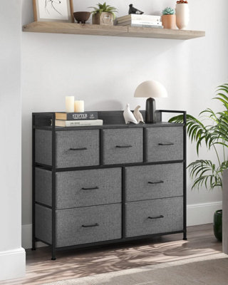 SONGMICS Chest of Drawers, Bedroom Cabinet, 7 Fabric Drawers with Handles, Metal Frame, Slate Grey and Anthracite Grey