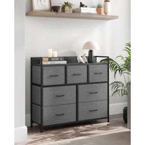SONGMICS Chest of Drawers, Bedroom Cabinet, 7 Fabric Drawers with Handles, Metal Frame, Slate Grey and Anthracite Grey