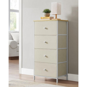 SONGMICS Chest of Drawers Bedroom, Drawer Storage Unit, Dresser with 4 Fabric Drawers, Camel Yellow and Cream White