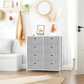 SONGMICS Chest of Drawers, Storage Unit with 8 Fabric Drawers, Dresser, Organiser Unit, Tabletop, Light Grey and White