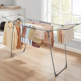 SONGMICS Clothes Drying Rack, Winged Clothes Airer, Space-Saving Laundry Drying Rack, with Sock Clips, Grey