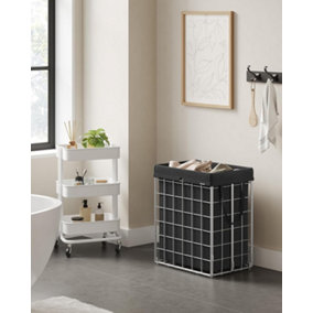 SONGMICS Clothes Hamper, Basket, Collapsible, Laundry Hamper, Removable and Washable Liner, Metal Wire, Silver and Classic Black