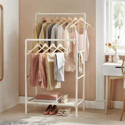 SONGMICS Clothes Rack, Metal Stand with 2 Hanging Rails and Storage ...
