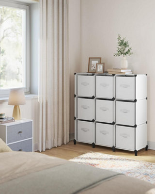 SONGMICS Cloud White 9-Cube Storage Unit Including Non-Woven Fabric Cubes, Efficient for Organizing Shelves, Storage Bins