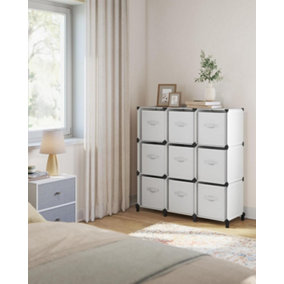 SONGMICS Cloud White 9-Cube Storage Unit Including Non-Woven Fabric Cubes, Efficient for Organizing Shelves, Storage Bins