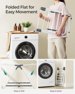 SONGMICS Compact 2 Tier Clothes Drying Rack Foldable Laundry Airer Metal Structure Cloud White DIY at B Q