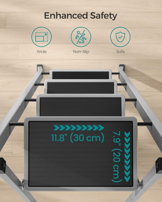 SONGMICS Compact 4-Step Folding Ladder, Features Safety Lock and Space-Saving Design for Convenient Storage, Dove Grey