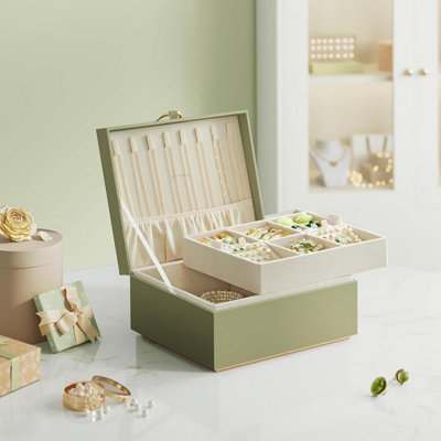 SONGMICS Compact Jewellery Case with Carry Handle, Dual Tier Storage ...