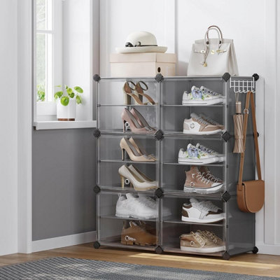 SONGMICS Compact Shoe Cabinet, Modular Plastic Storage Unit ...