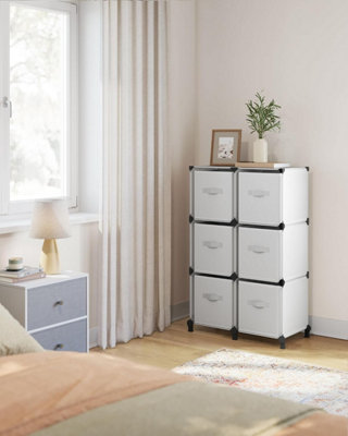 SONGMICS Cube Storage Unit with Storage Boxes, 6-Cube Storage Unit, 6 Non-Woven Fabric Cubes for Shelves, Cloud White