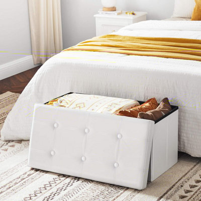 SONGMICS Cushioned Seating, Ottoman Storage Bench, Organizing Box, Foldable, Footstool, Synthetic Leather, Cloud White