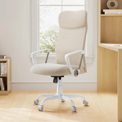 SONGMICS Desk Chair Ergonomic Swivel Office Chair Adjustable Height Upholstered Seat Tilt Function Cappuccino Beige