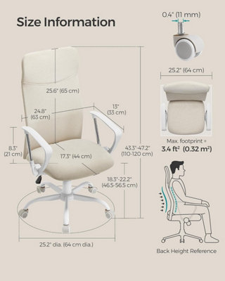SONGMICS Desk Chair, Ergonomic Swivel Office Chair, Adjustable Height, Upholstered Seat, Tilt Function, Cappuccino Beige