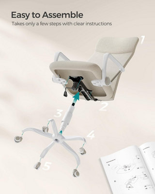 SONGMICS Desk Chair, Ergonomic Swivel Office Chair, Adjustable Height, Upholstered Seat, Tilt Function, Cappuccino Beige