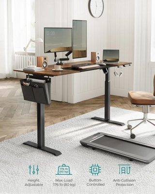 SONGMICS Desk, Height Adjustable Desk, Electric Table, Workstation Table, Memorable Heights, Rustic Brown and Simply Black