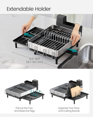 SONGMICS Dish Drainer Rack, Expandable Dish Drying Rack, Stainless ...
