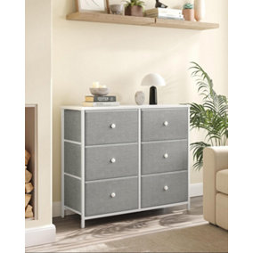 SONGMICS Drawers Cabinet, 6 Fabric Drawers with Strong Metal Frame, Storage Organizer Unit, Light Grey and White