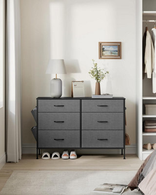 SONGMICS Drawers Organizing Unit, 6 Fabric Drawers, Side Pockets, Drawer Dividers, Storage Organiser, Charcoal Grey & Slate Grey