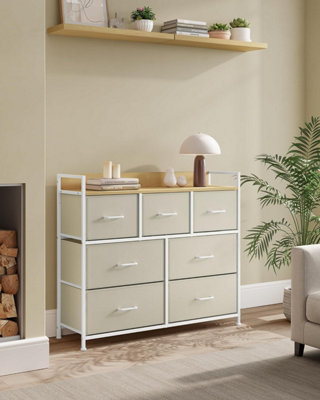 SONGMICS Drawers, Organizing Unit, Chest of Drawers, Bedroom Cabinet, 7 Fabric Drawers, Metal Frame, Cream White and Oak Beige