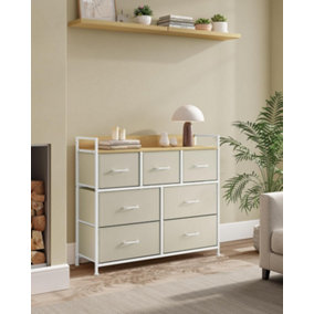 SONGMICS Drawers, Organizing Unit, Chest of Drawers, Bedroom Cabinet, 7 Fabric Drawers, Metal Frame, Cream White and Oak Beige