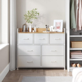 SONGMICS Dresser Cabinet, Storage Drawers, Chest of Drawers, 7 Fabric Drawers with Handles, Cloud White and Oak Beige