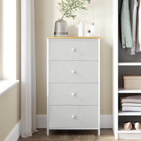 SONGMICS Dresser Drawer Chest, Bedroom Storage Unit, Cloth Dresser with 4 Fabric Drawers, Metal, for Wardrobe, White and Oak