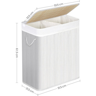 SONGMICS Dual-Section Bamboo Hamper, Organized Laundry Storage with Removable Liner, White
