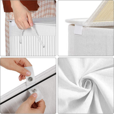 SONGMICS Dual-Section Bamboo Hamper, Organized Laundry Storage with Removable Liner, White