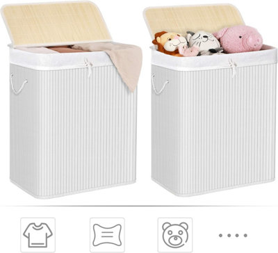 SONGMICS Dual-Section Bamboo Hamper, Organized Laundry Storage with Removable Liner, White