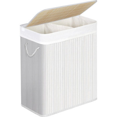 SONGMICS Dual-Section Bamboo Hamper, Organized Laundry Storage with Removable Liner, White