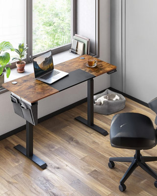 SONGMICS Electric Desk, Height Adjustable Standing Desk, Split Top Table, 4 Heights, Custom Settings, Rustic Brown and Black